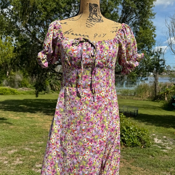 NWOT o.p.t Anthropologie Floral Boho Midi Dress with Slit Purple Size Medium - Picture 3 of 13